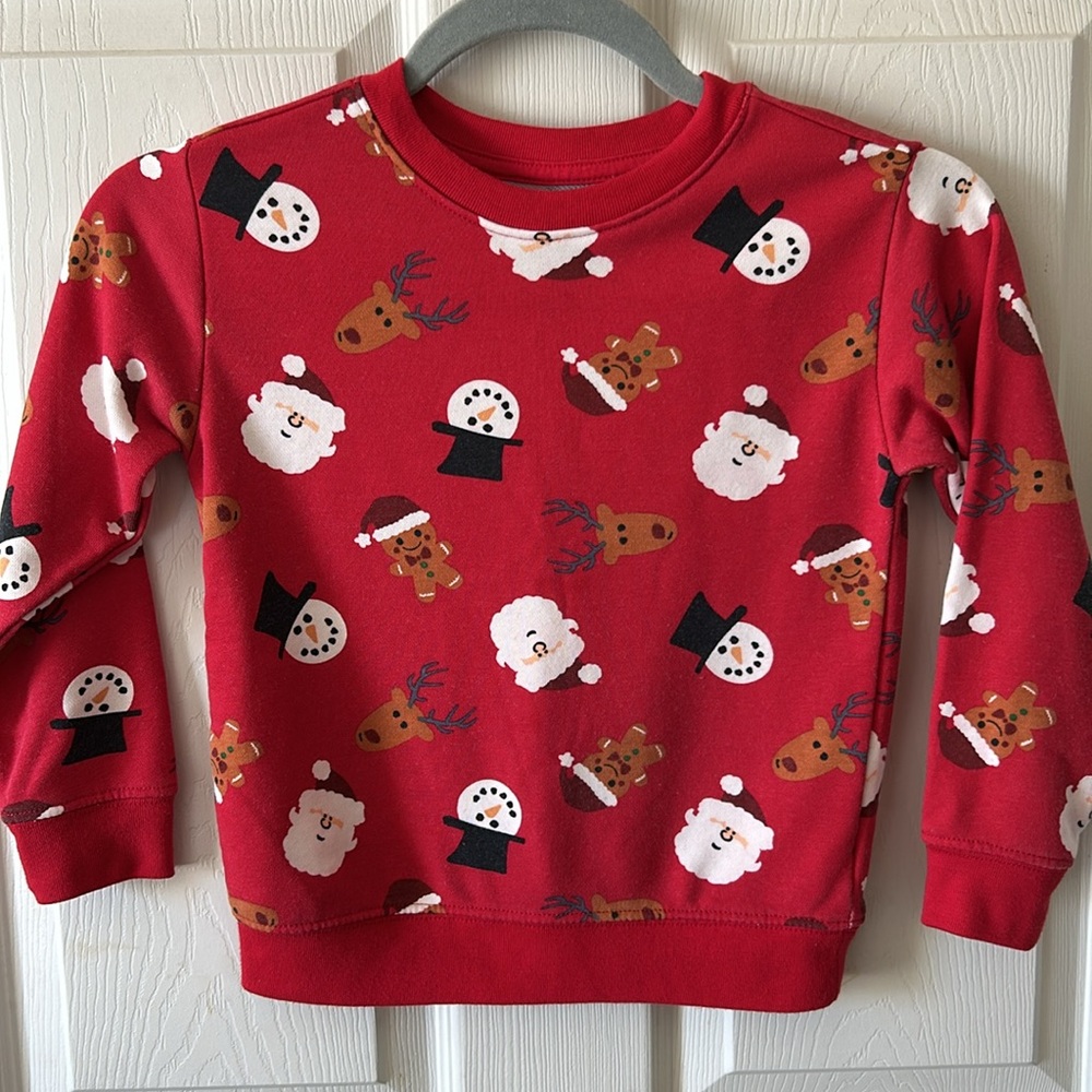 Holiday Time Christmas Red Snowman Reindeer Gingerbread Sweatshirt Size 5T
